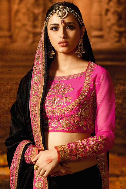 Midnight-Black colored Silk Saree with Heavy Blouse