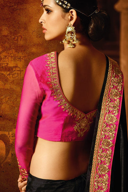 Midnight-Black colored Silk Saree with Heavy Blouse