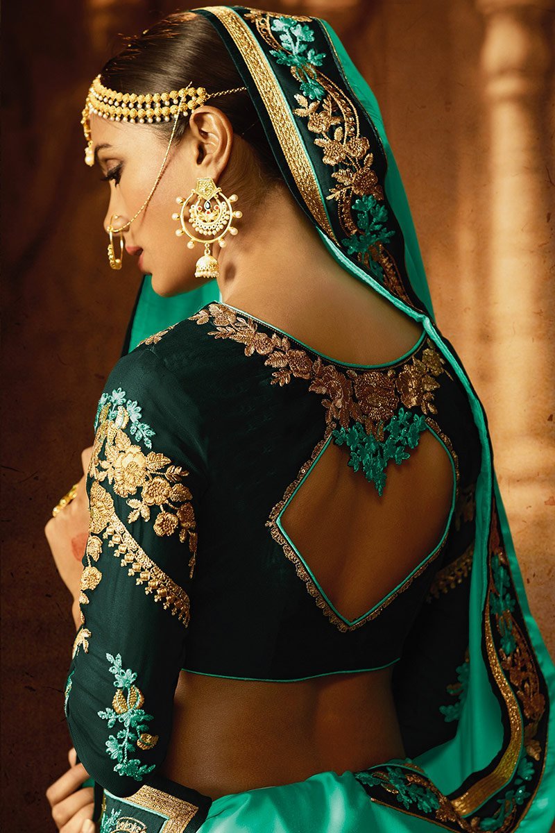 Mint-Green colored Silk Saree with Heavy Blouse