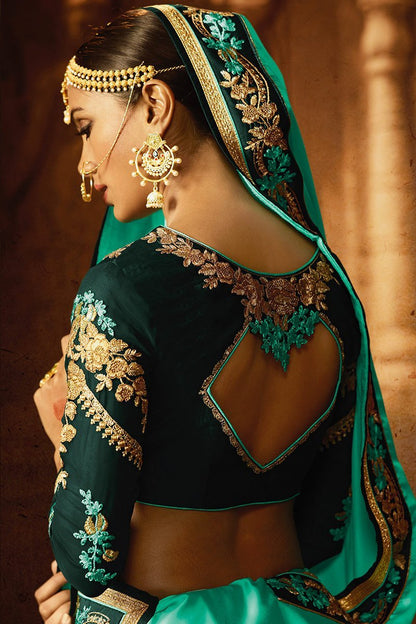 Mint-Green colored Silk Saree with Heavy Blouse