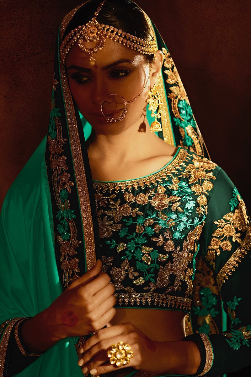 Mint-Green colored Silk Saree with Heavy Blouse