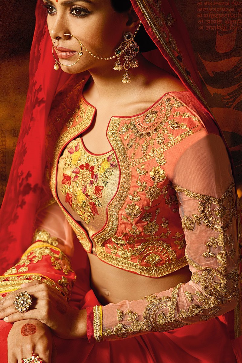 Candy Apple-Red colored Silk Saree with heavy Blouse