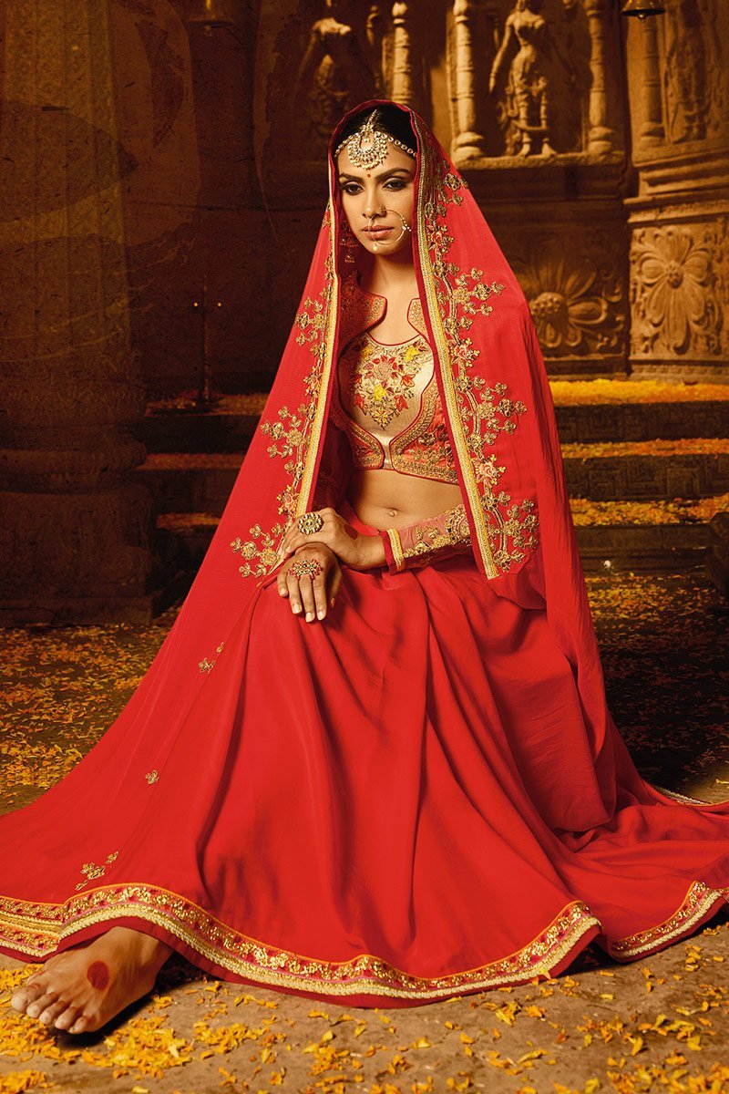 Candy Apple-Red colored Silk Saree with heavy Blouse