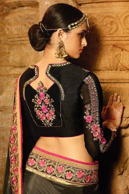 Grey colored Silk Saree with Heavy Blouse