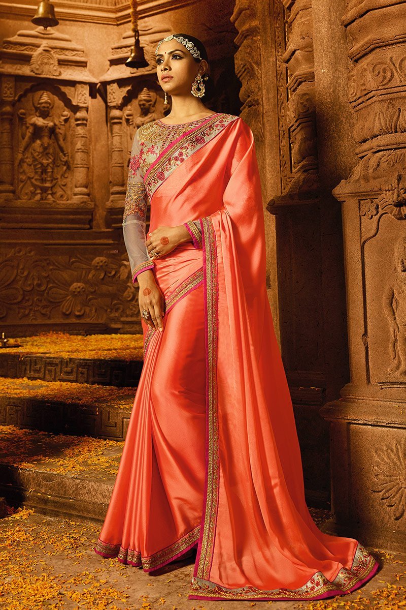Rouge-Pink colored Silk Saree with Heavy Blouse