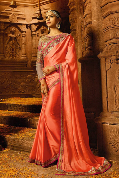 Rouge-Pink colored Silk Saree with Heavy Blouse
