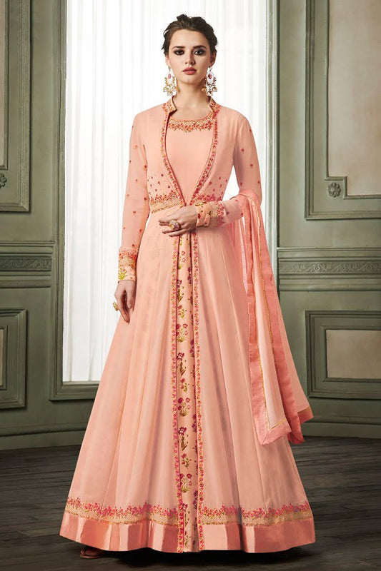 Peach Georgette Party Wear Anarkali Suit