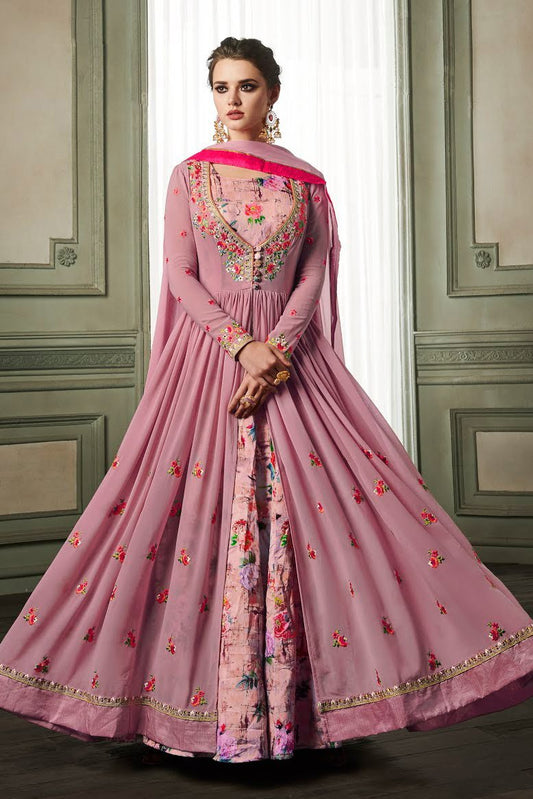 Orchid Georgette Party Wear Anarkali Suit
