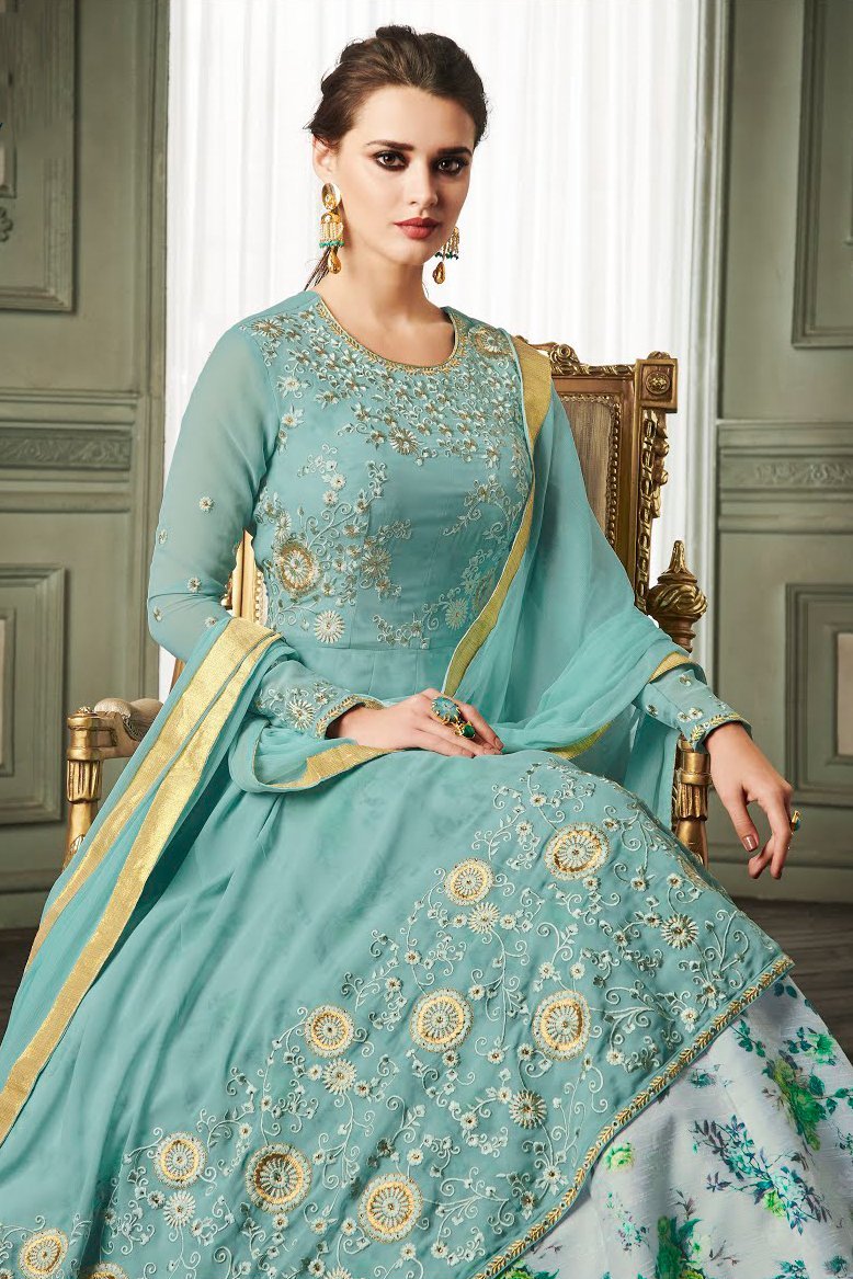 Pistachio Georgette Party Wear Anarkali Suit