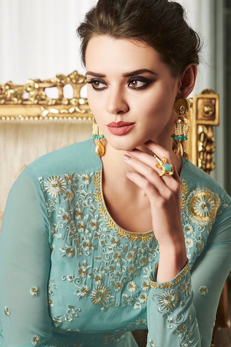 Pistachio Georgette Party Wear Anarkali Suit