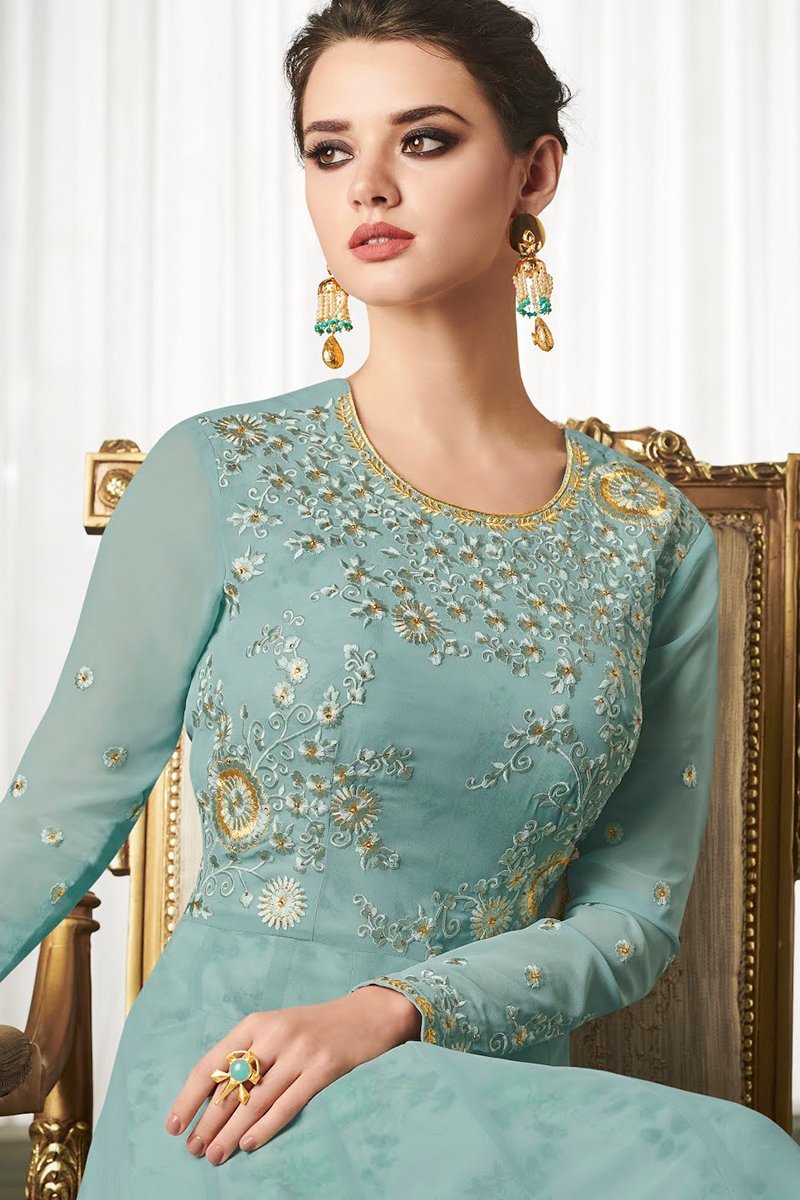 Pistachio Georgette Party Wear Anarkali Suit