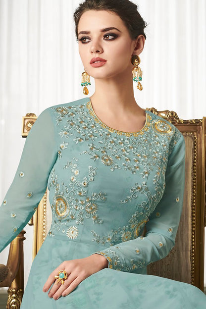 Pistachio Georgette Party Wear Anarkali Suit