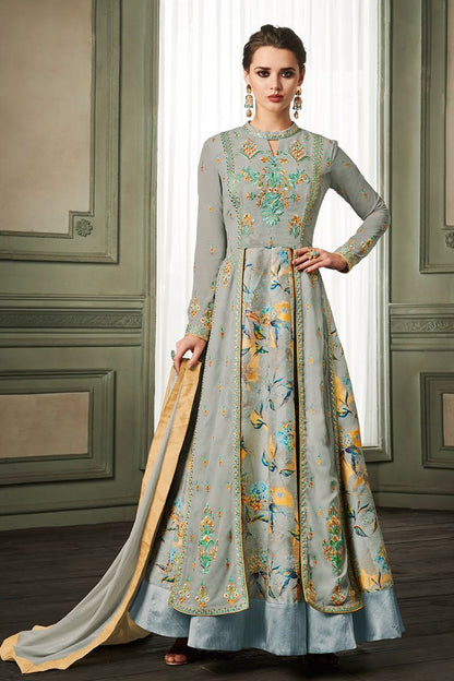 Grey Georgette Party Wear Anarkali Suit