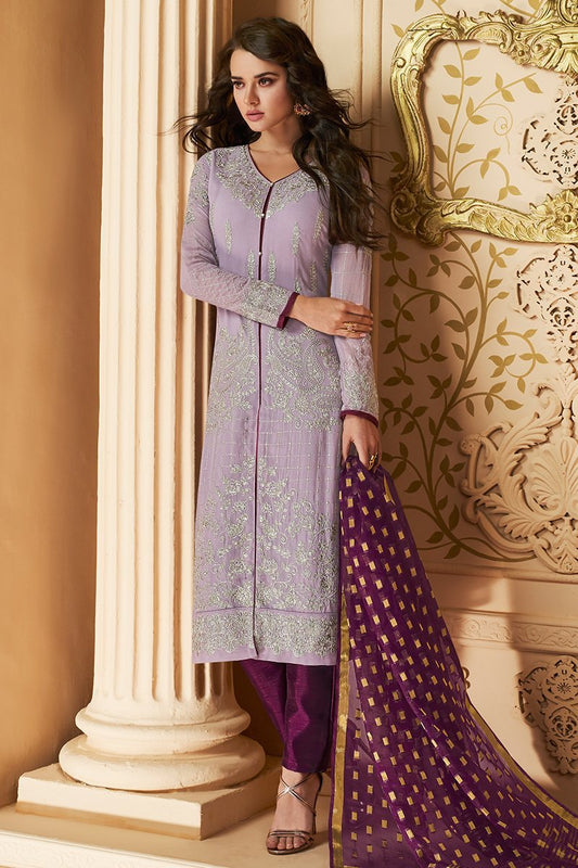 Stunning Lilac Georgette Party Wear Suit
