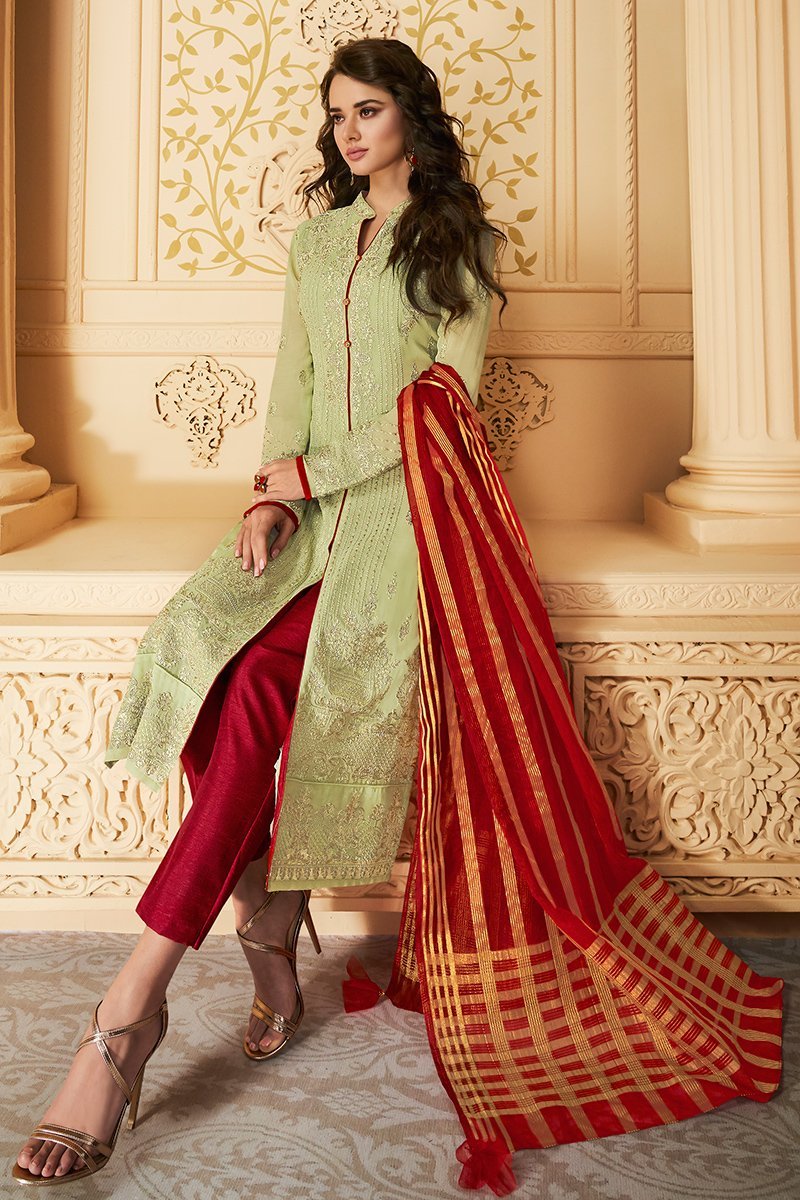 Charming Mint Green Georgette Party Wear Suit