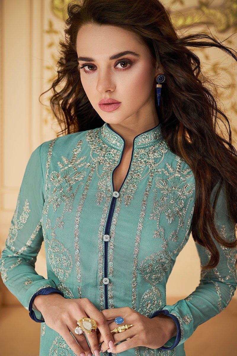 Carolina Blue Georgette Party Wear Suit