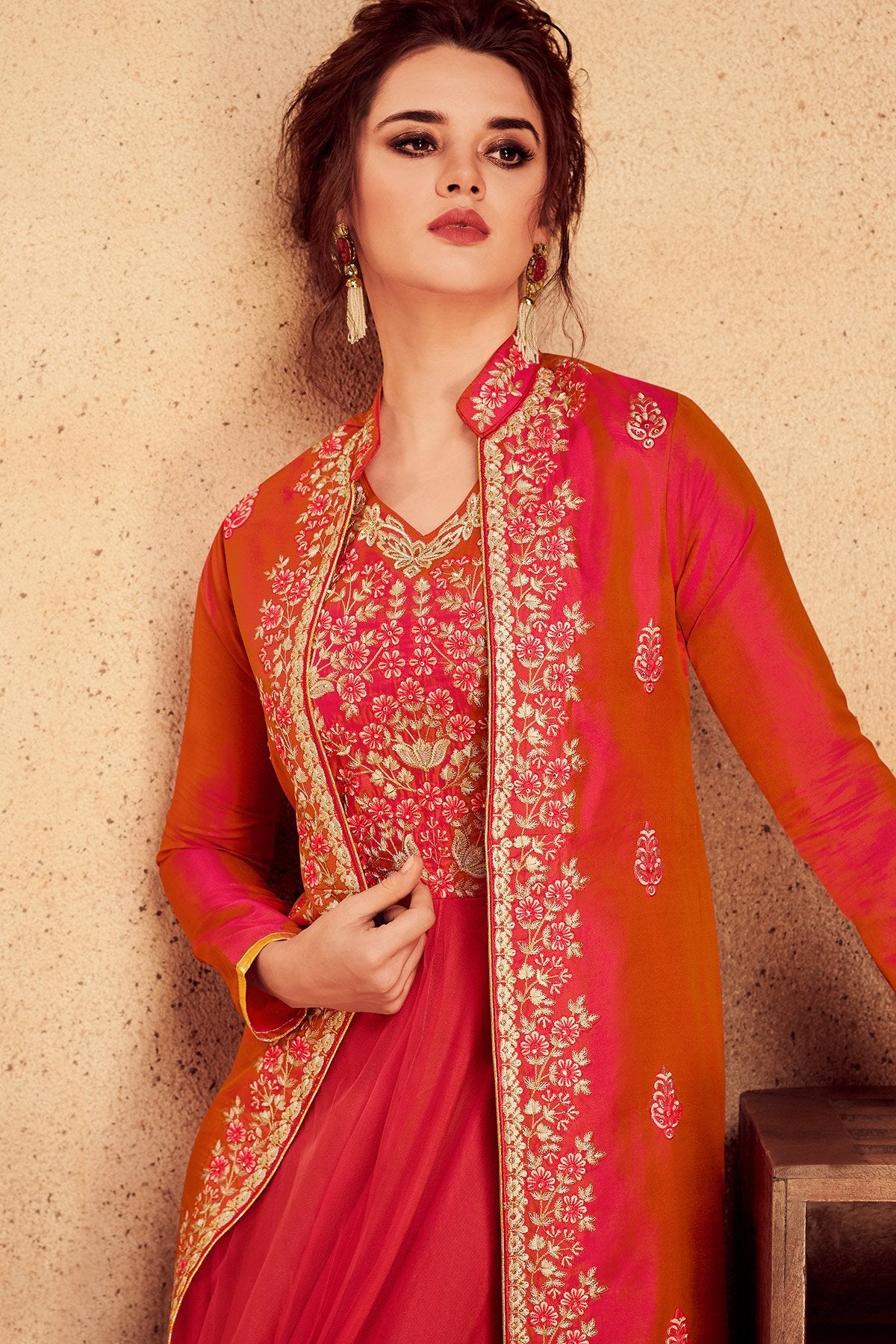 Crimson Red Party Wear Silk Anarkali Suit
