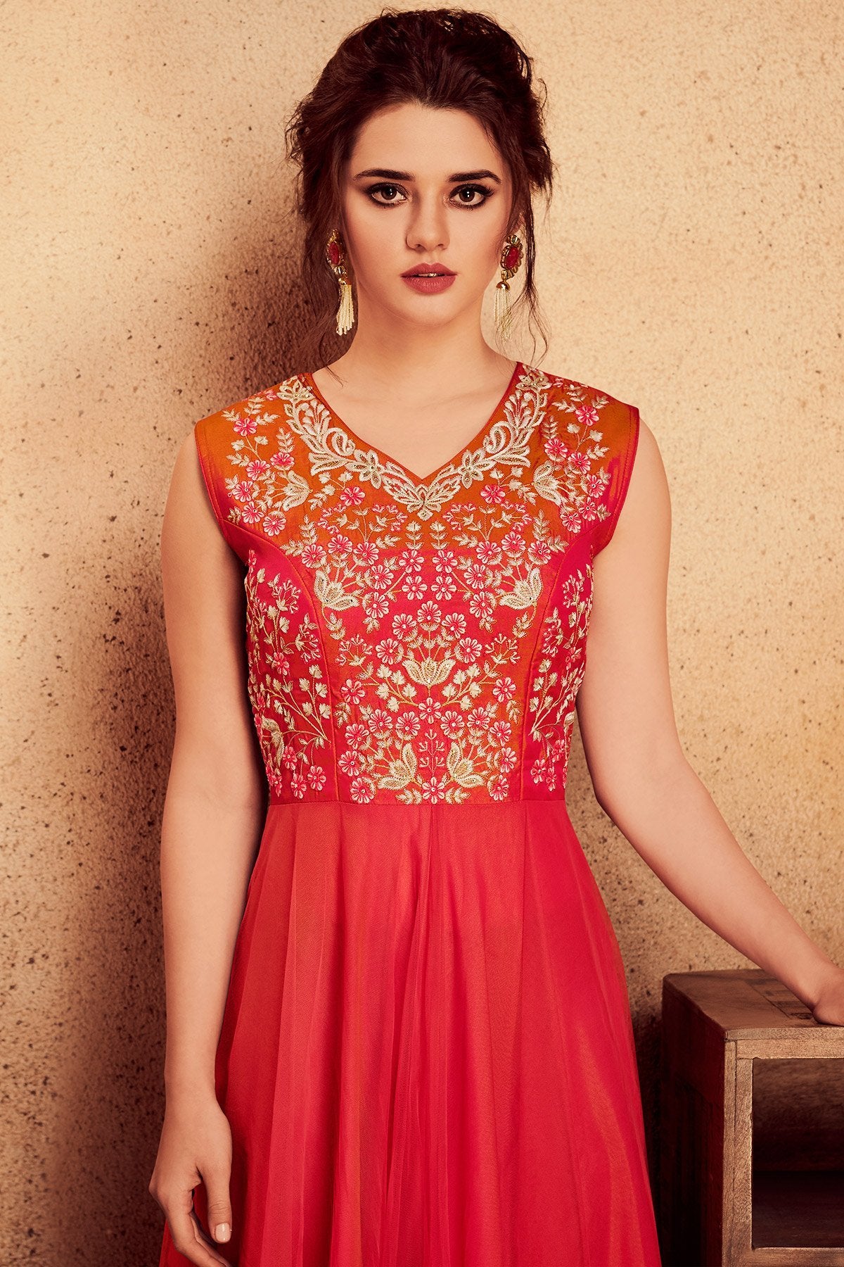 Crimson Red Party Wear Silk Anarkali Suit