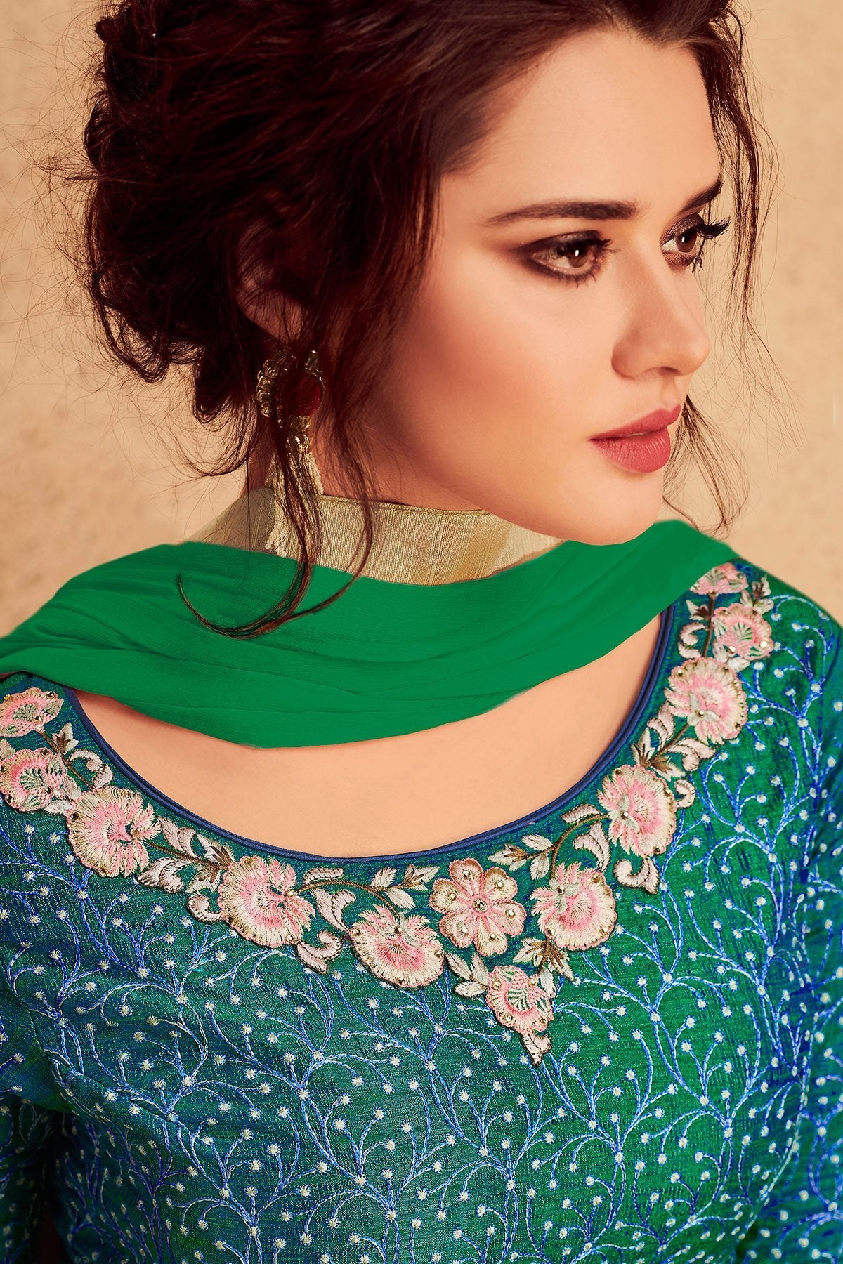 Cyan Blue Party Wear Silk Anarkali Suit