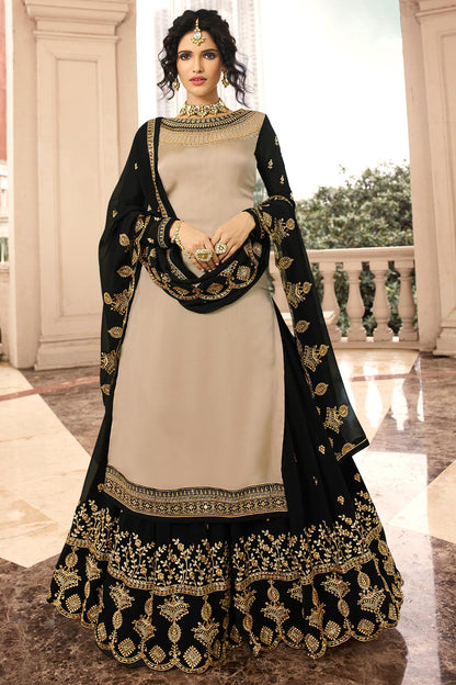 Ash Grey And Black Designer Gharara Suit