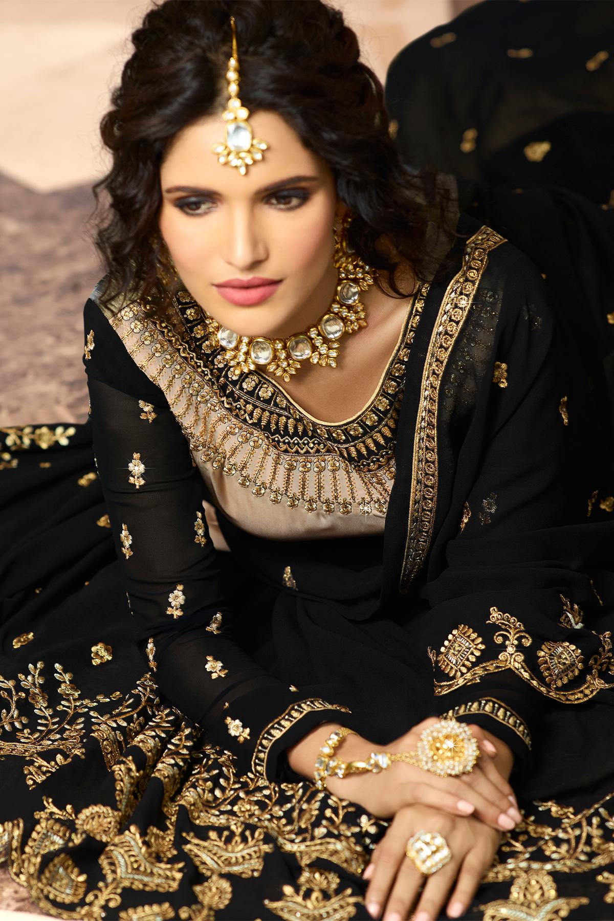 Ash Grey And Black Designer Gharara Suit