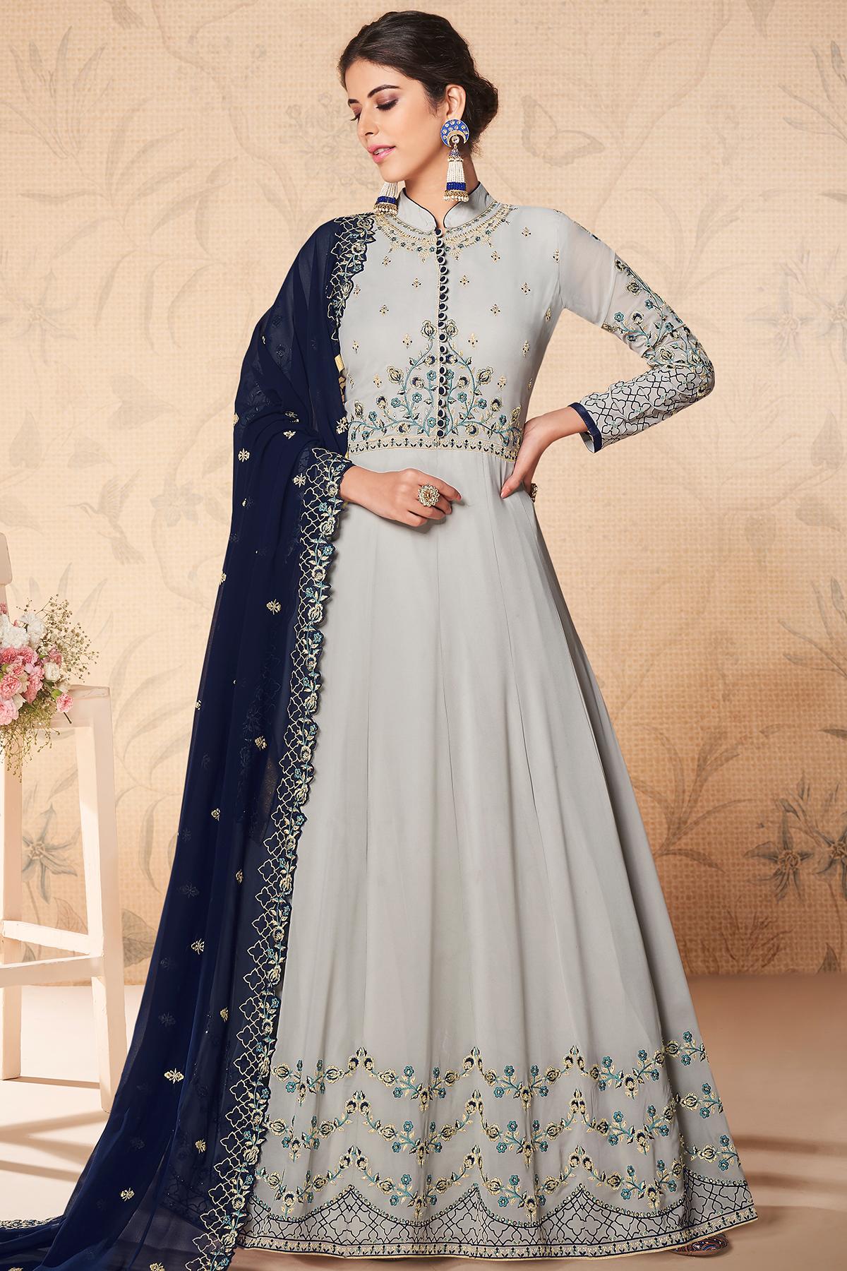 Ash Grey Designer Anarkali Suit