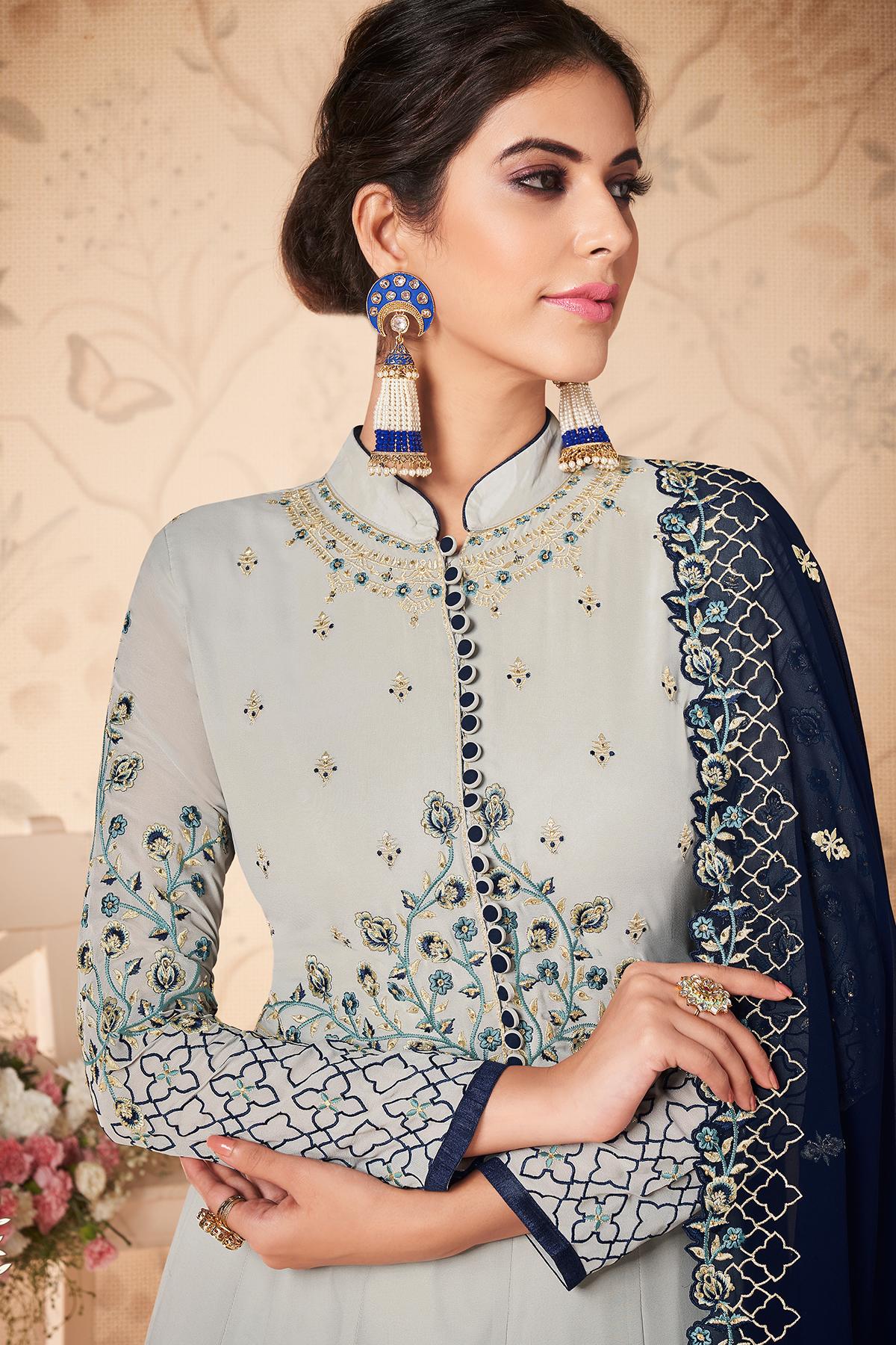 Ash Grey Designer Anarkali Suit