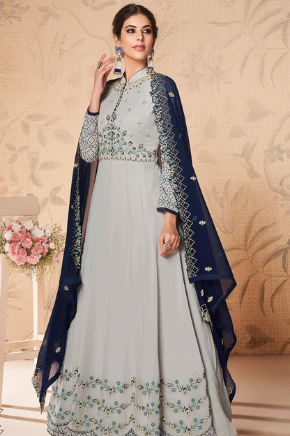 Ash Grey Designer Anarkali Suit
