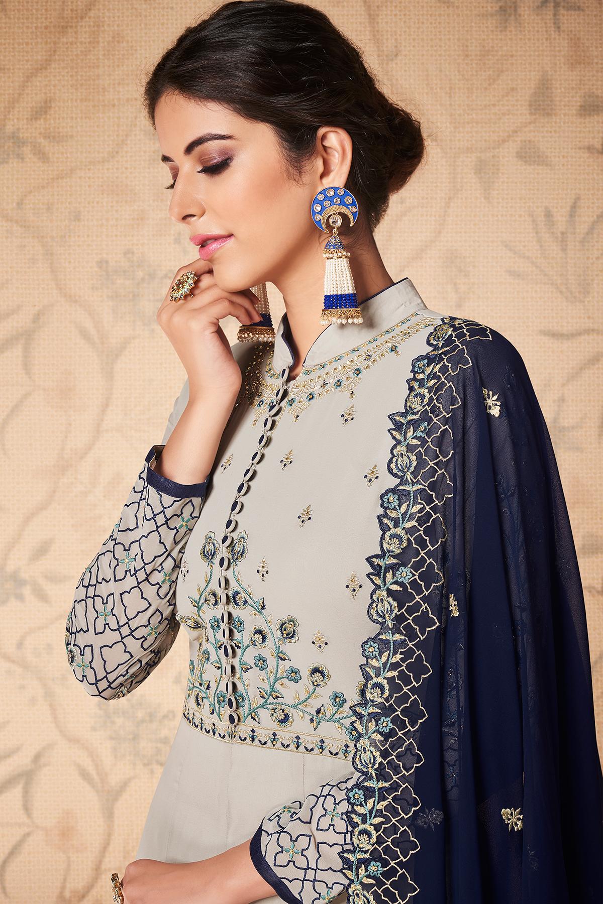 Ash Grey Designer Anarkali Suit