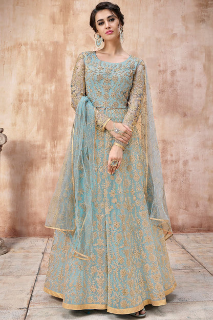 Baby Blue Embroidered Net Anarkali Suit