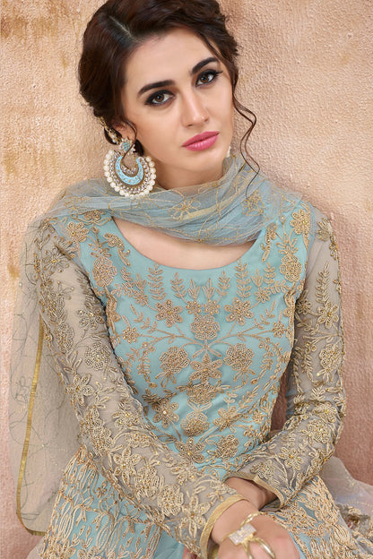 Baby Blue Embroidered Net Anarkali Suit