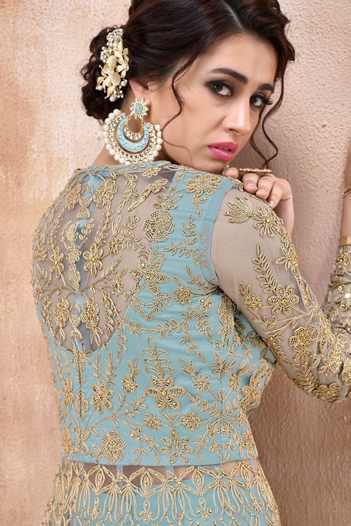 Baby Blue Embroidered Net Anarkali Suit