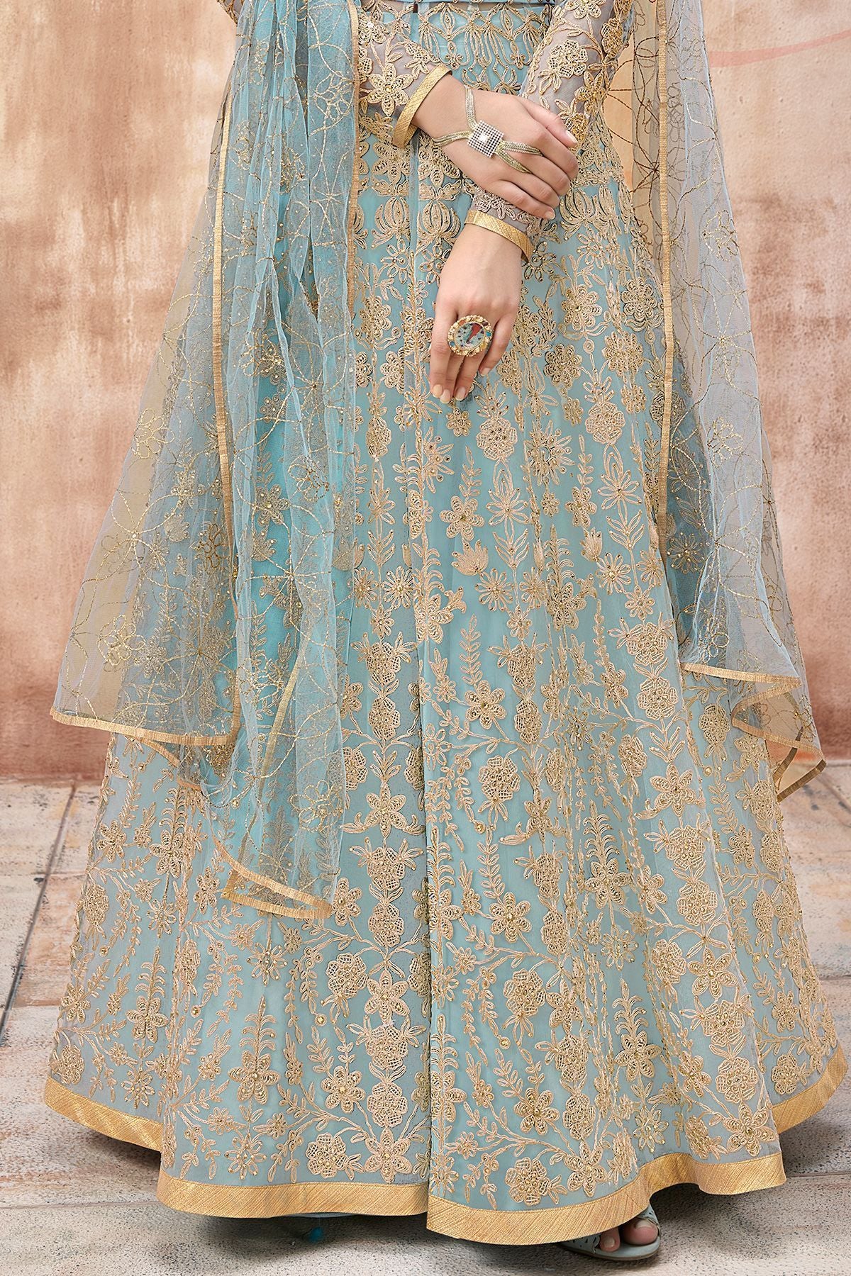 Baby Blue Embroidered Net Anarkali Suit