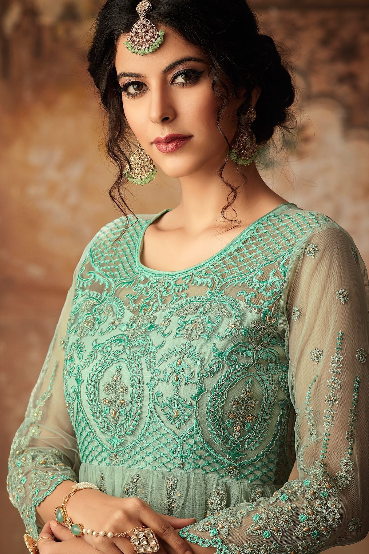 Baby Blue Net Embroidered palazzo Suit