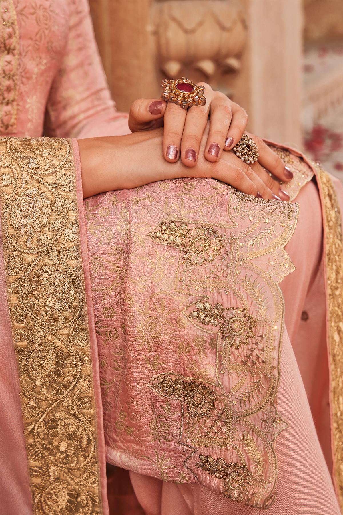 Baby Pink Designer Banarasi Jacquard Palazzo Suit