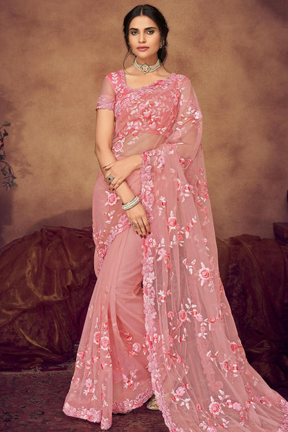 Baby Pink Designer Fancy Fabric Saree