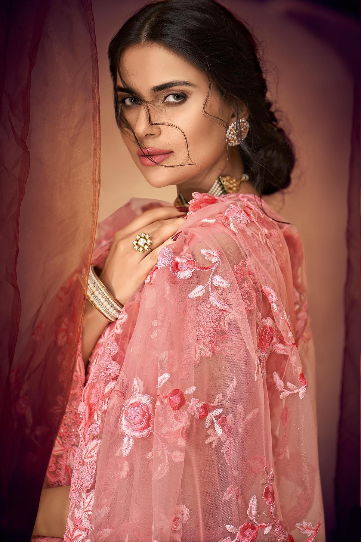 Baby Pink Designer Fancy Fabric Saree