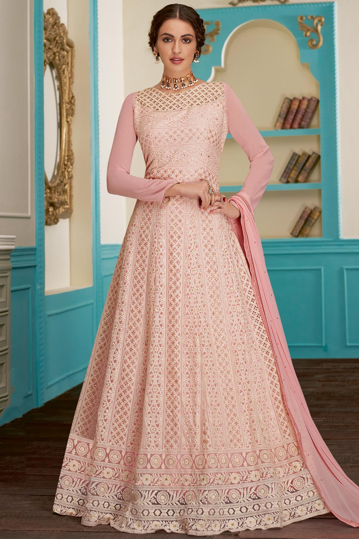 Baby Pink Designer Georgette Anarkali Suit