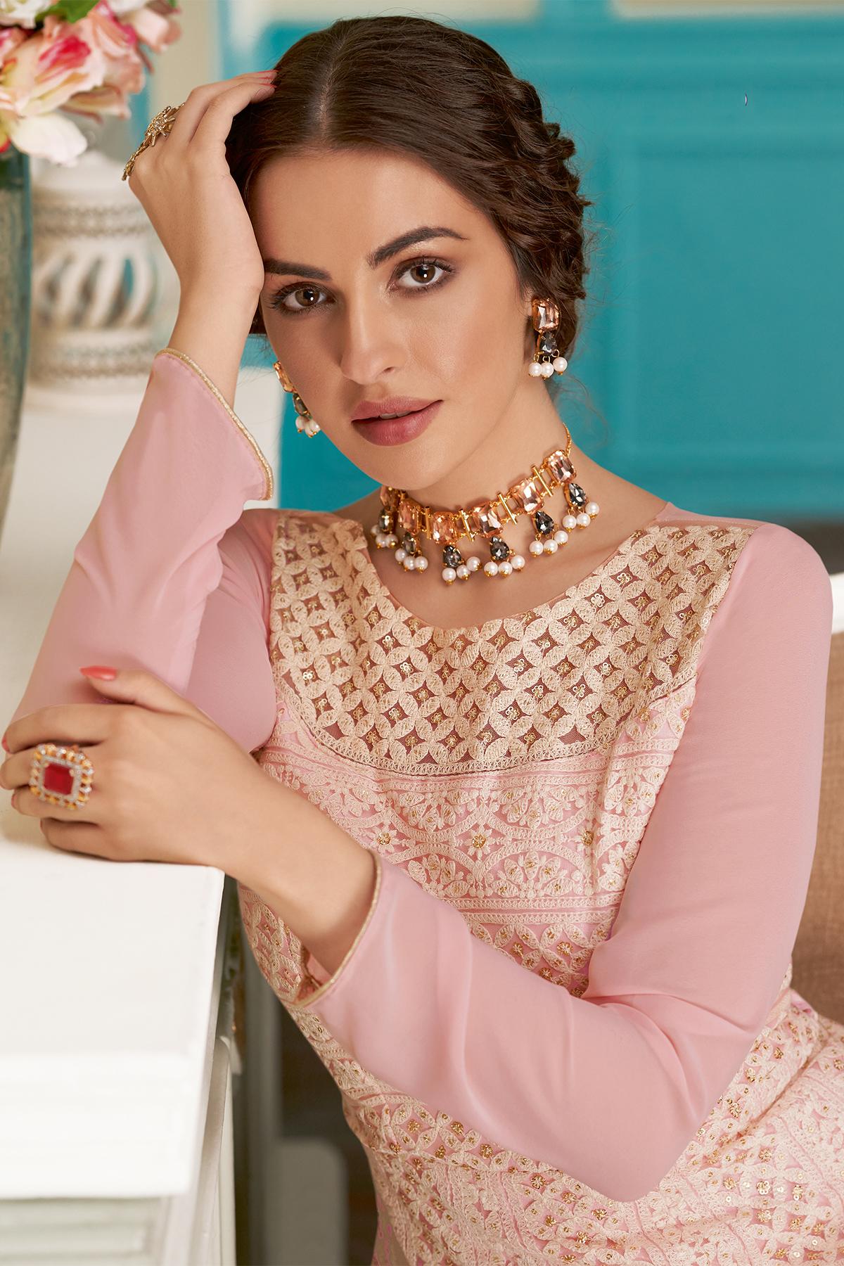 Baby Pink Designer Georgette Anarkali Suit