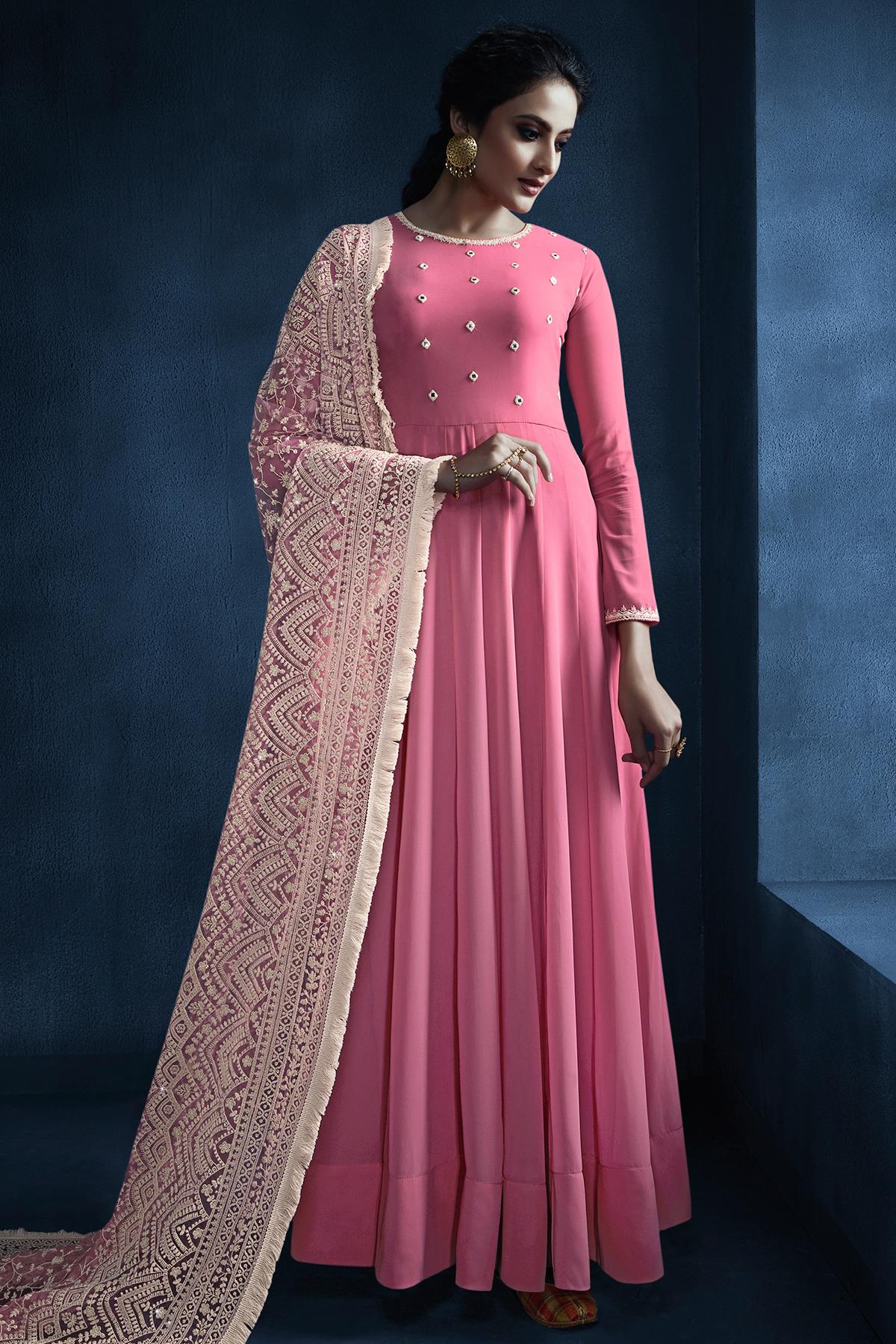 Baby Pink Designer Georgette Gown