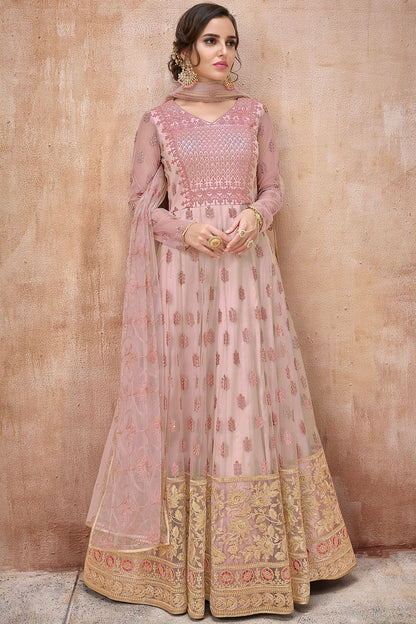 Baby Pink Embroidered Net Anarkali Suit