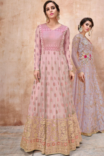 Baby Pink Embroidered Net Anarkali Suit