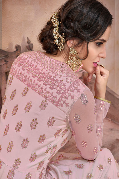 Baby Pink Embroidered Net Anarkali Suit