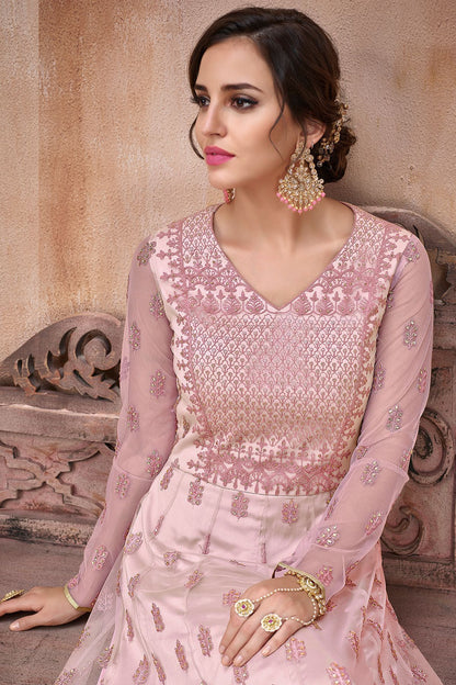 Baby Pink Embroidered Net Anarkali Suit