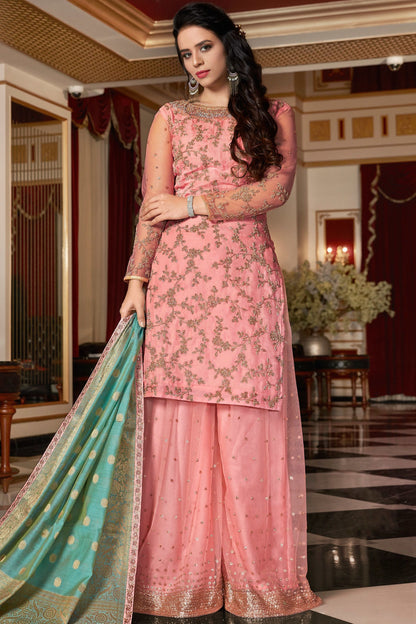 Baby Pink Embroidered Sharara Suit