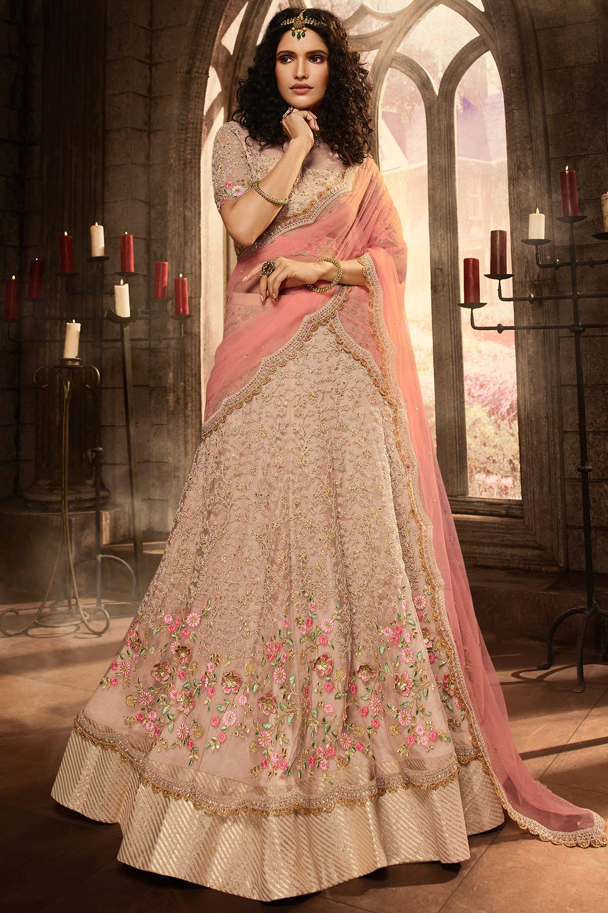 Baby Pink Net Lehenga Choli Set