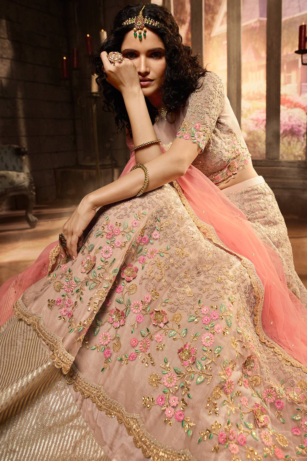 Baby Pink Net Lehenga Choli Set