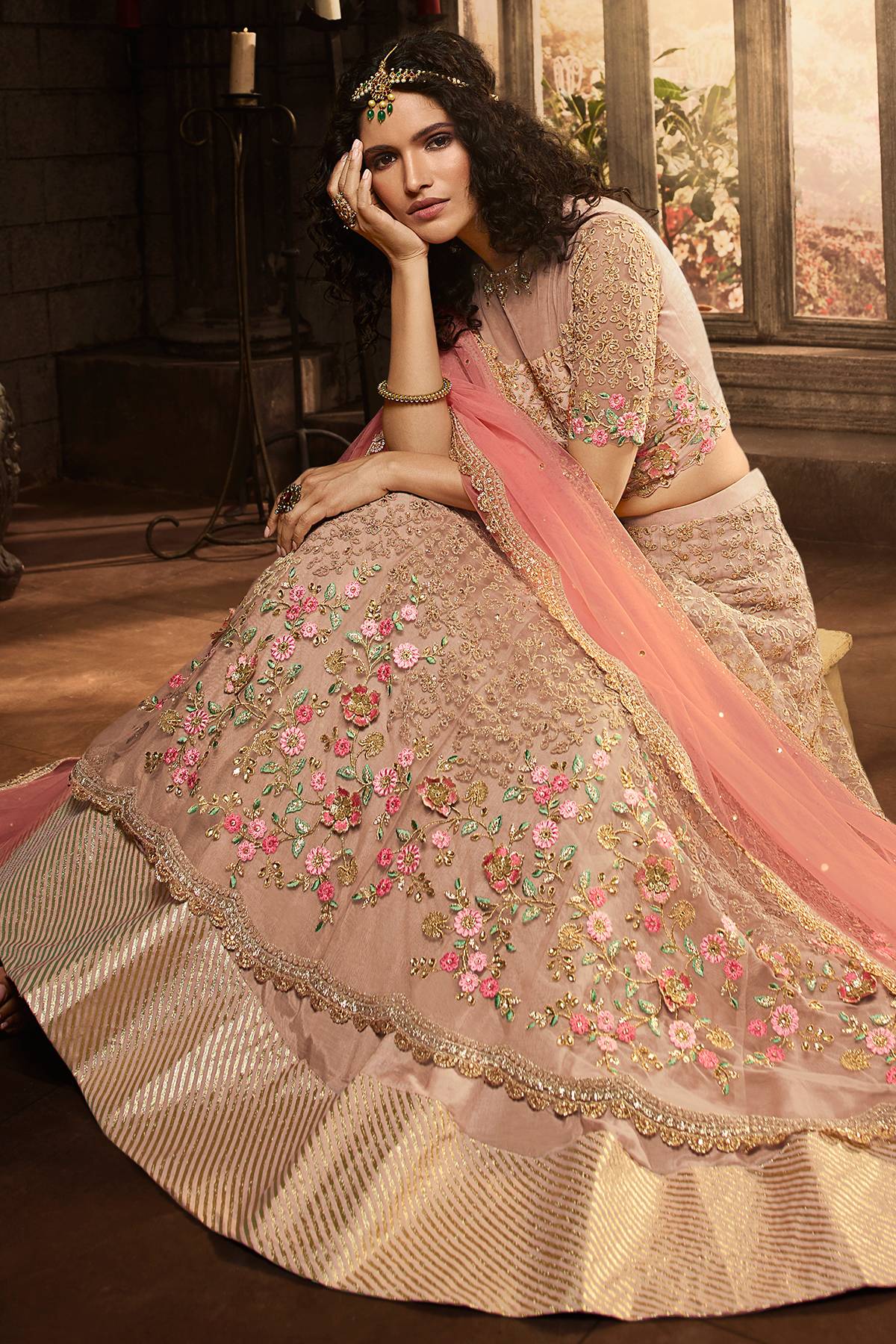 Baby Pink Net Lehenga Choli Set