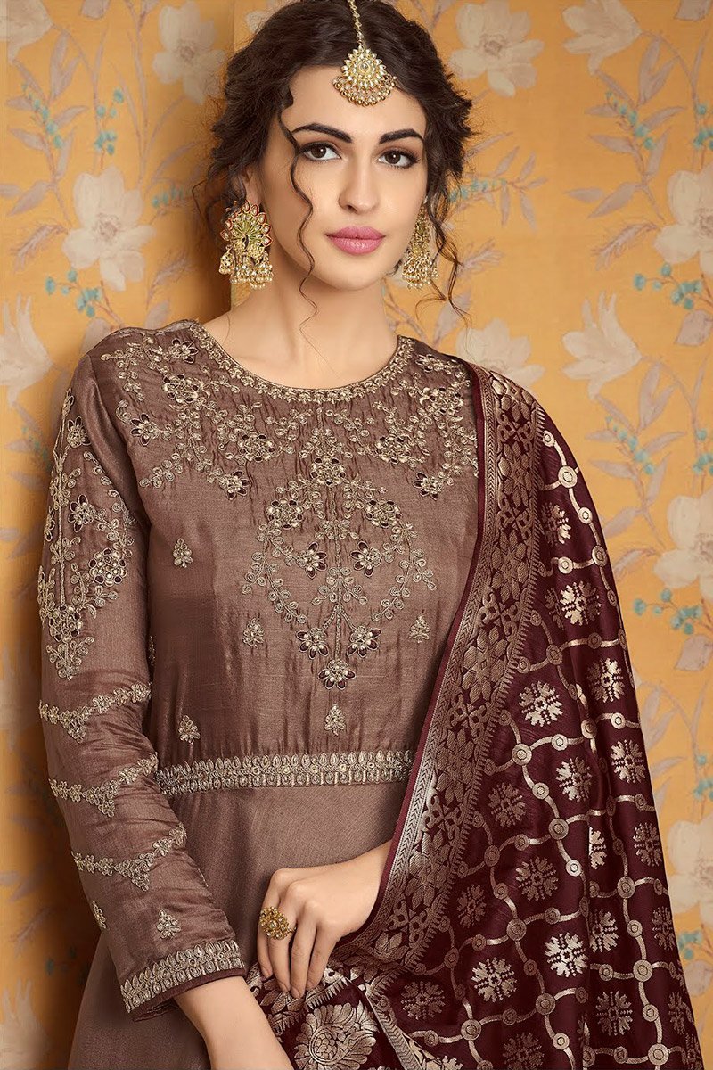 Chocolate Brown pure tussar satin Gown