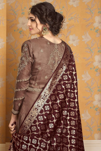 Chocolate Brown pure tussar satin Gown